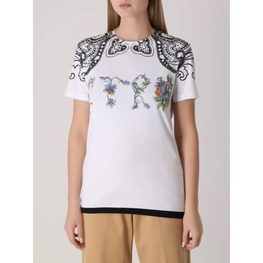 Etro Milano Floral Logo Graphic Paisley Print T-Shirt White Italian 42 US 6